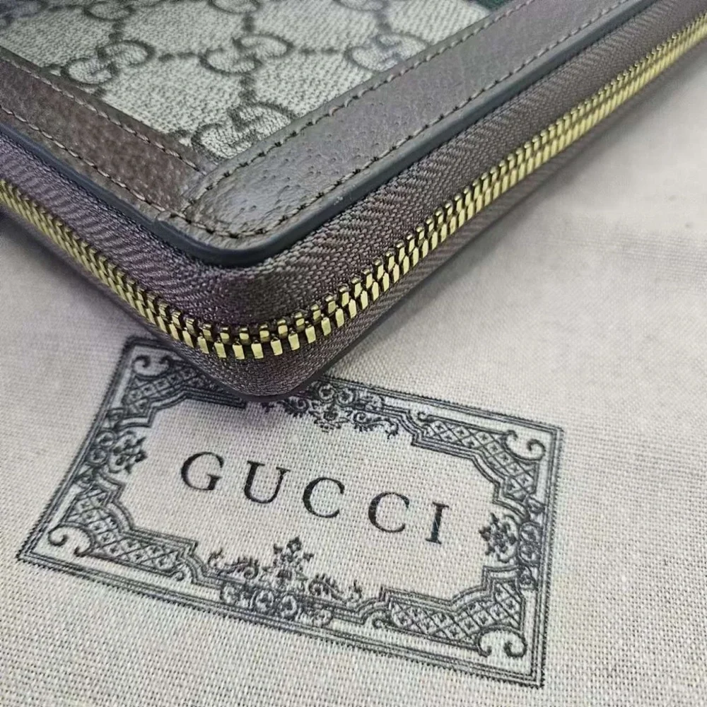 Gucci Ophidia GG Supreme Zip-Around Wallet with Classic Web Stripe